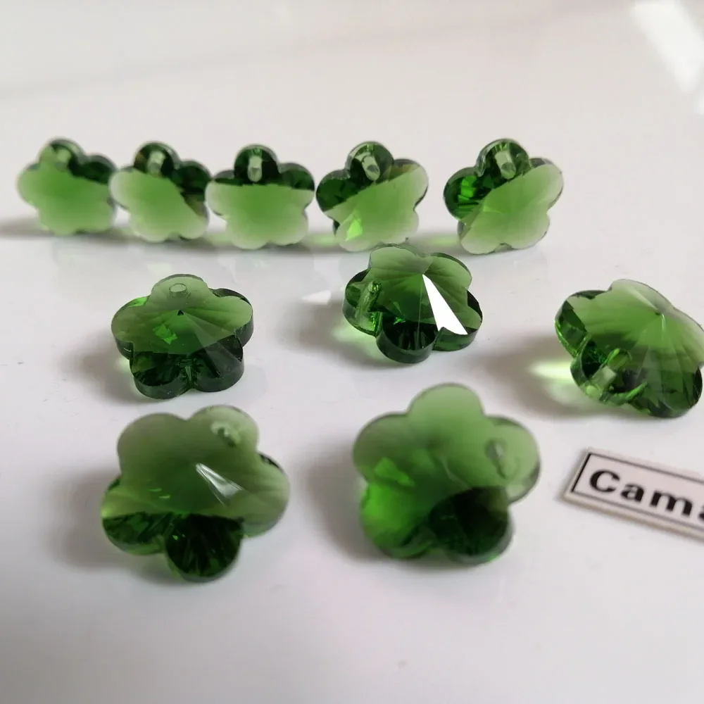 Camal 20PCS Green 14mm Crystal Flower Loose Beads 1 Hole Charm Ornament Necklaces Jewelry Making Craft Parts Accessories DIY