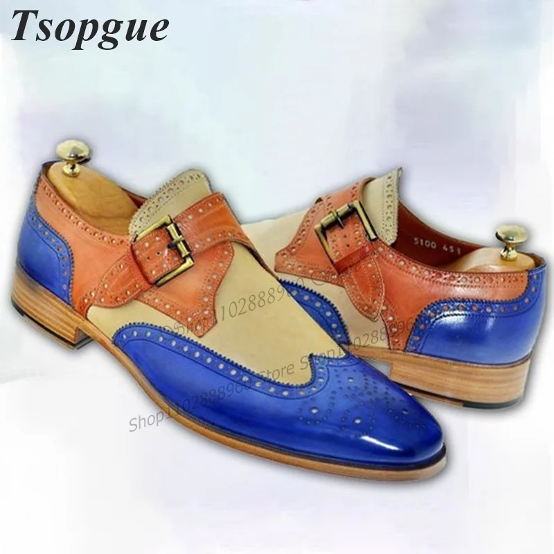 

Mixed Color Leather Carve Belt Buckle Strap Shoes For Men Men's Pumps Slip-On Runway Casual Party Shoes 2023 Zapatillas Mujer