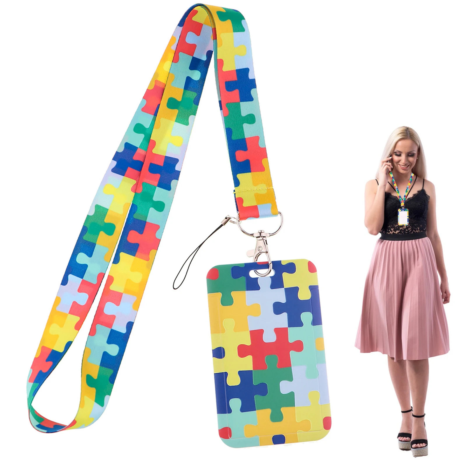 Kids With Lanyard Portable Autism Awareness Nurse Removable Card Holder Security Outdoor Women Men Colorful  For Keys