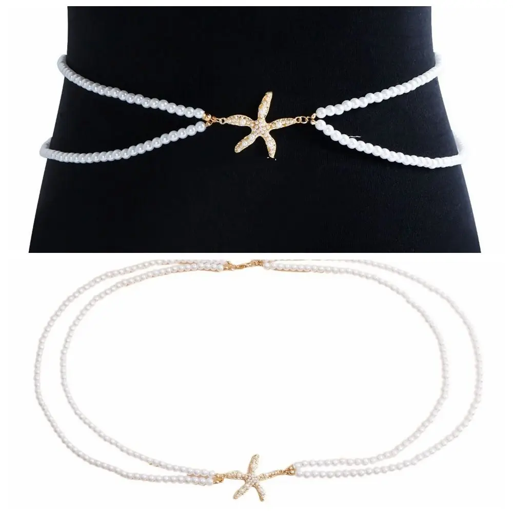 

Fashion Starfish Pendant Pearl Waist Chain Double-layer Jewelry Body Chain Korean Style All-match Belly Chain Lady