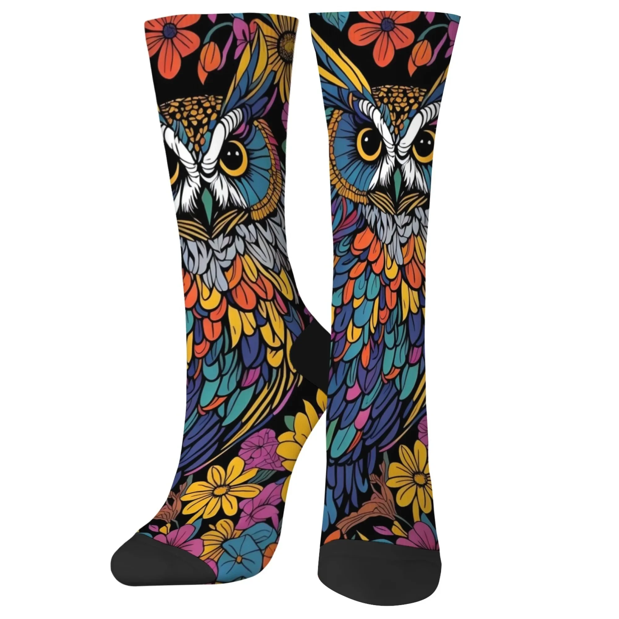

Abstract art owl retro floral happy men's socks comfortable casual sports fashion socks crazy street hip hop novelty socks gift
