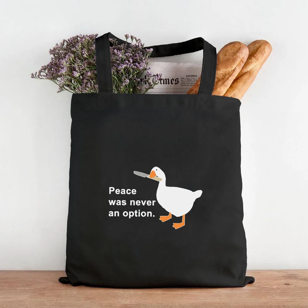 Funny Honk Untitled Goose Game Frog Pingu Duck Cute Cartoon Girl Women Canvas Shoulder Shopping Book Cotton Handbag Eco Tote Bag