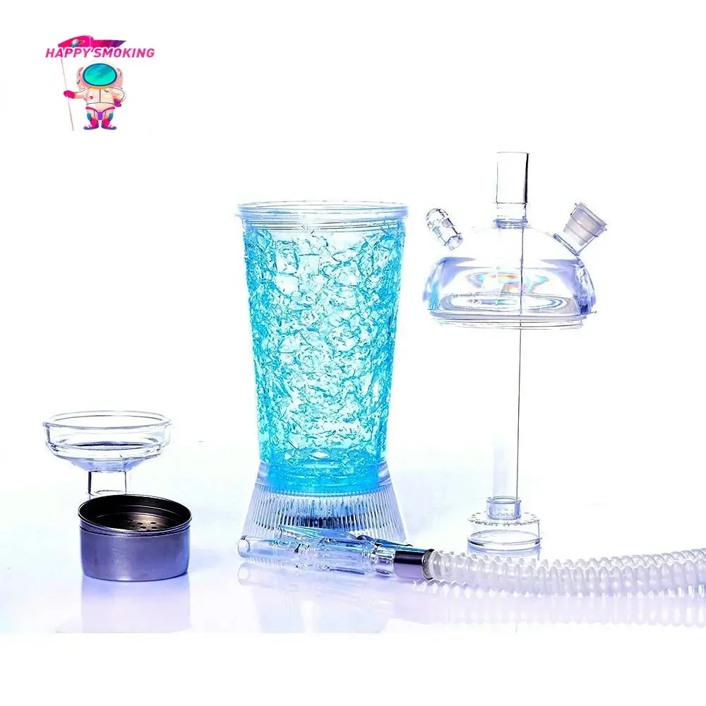 HAPPY Protable LED narghilè Shisha Set con pipa ad acqua tubi di tabacco in acrilico vestito Narguile bottiglia completa accessori per fumatori