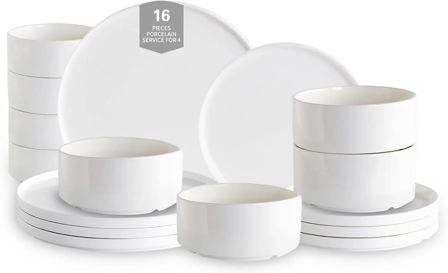 

Plates and Bowls Sets - 16 Piece Modern Porcelain Dinnerware Set for 4, Ceramic Kitchen Dinner Dishware Dishes, Microwave and Di