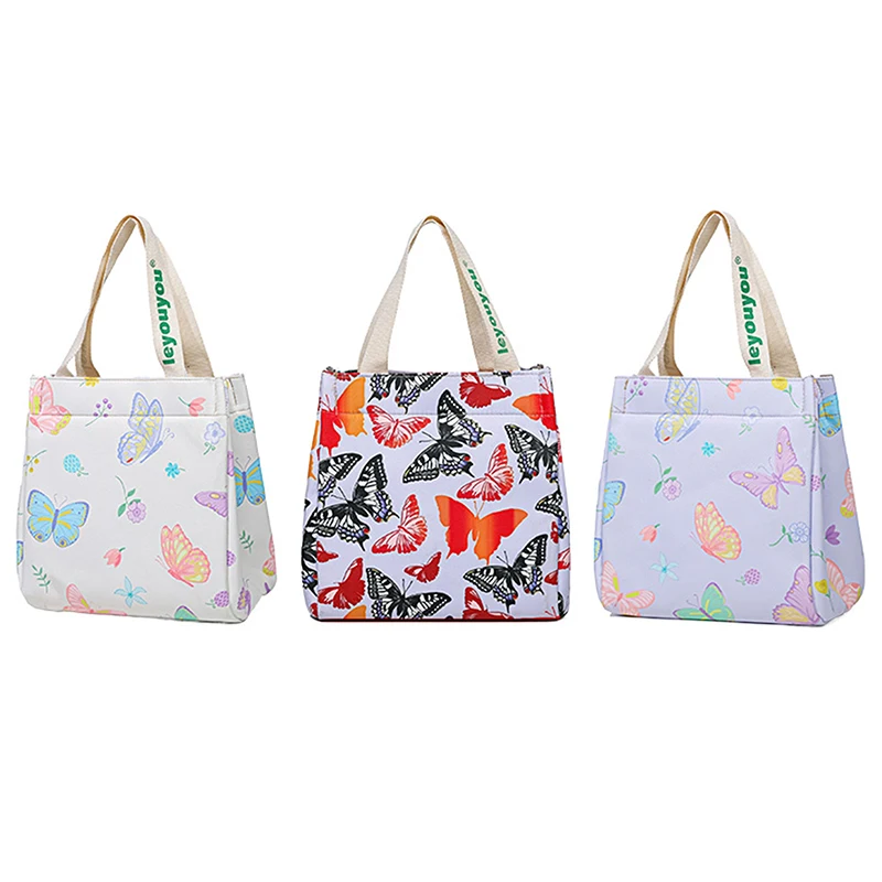 Fashion Butterfly Printed Oxford Cloth Versatile Handbag Office Worker Bento Tote Bag