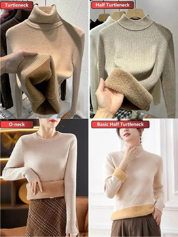 

Winter Warm Women's Pullover Sweater Slim Fit Thiened Plu Velvet Cleanfit Sle Inner Wear Casual Faion Ladies' Knitwear