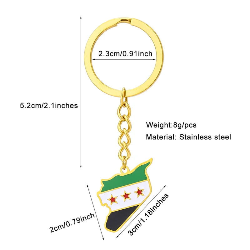 Stainless Steel Syria Map Flag Pendant Keychain for Women Men Gold Color/Silver Color Charm Fashion Syrians Map Chain Jewelry