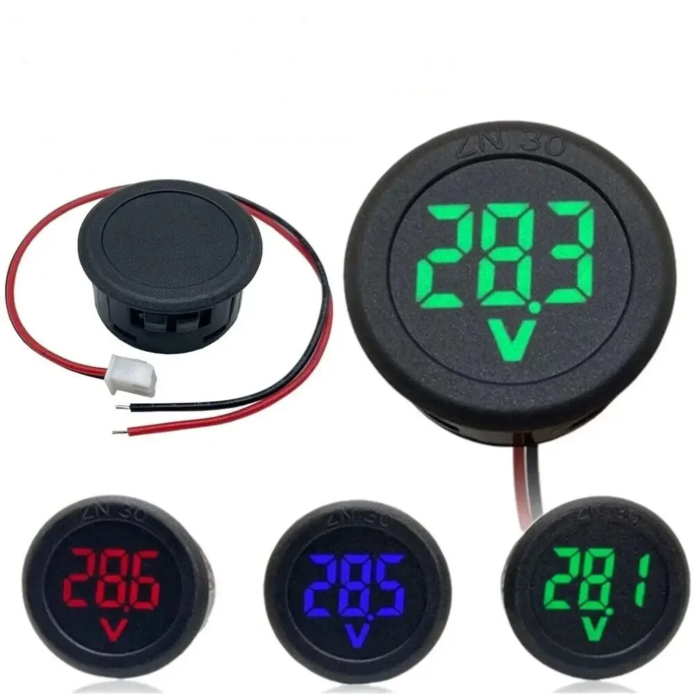 Universal DC 4-100V Car Voltmeter LED Display Two-wire Panel Voltage Meter Circular Volt Detector