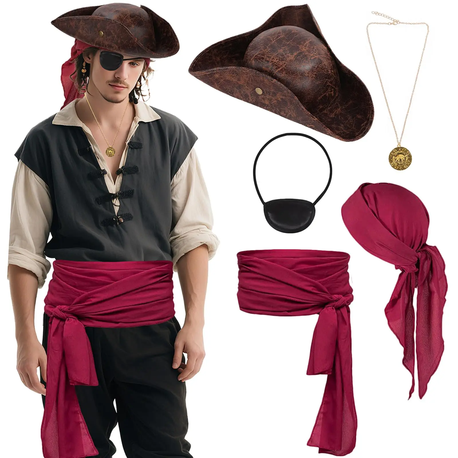 

Пиратская шляпа для женщин и мужчин, шляпа-треуголка из искусственной кожи, костюм пирата, шляпа, аксессуар для костюма для косплея на Хэллоуин, без одежды для взрослых