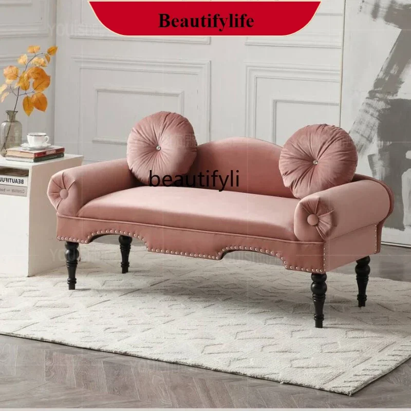 

D132 YH13 European-Style Simple Bedroom Bed End Stool Door Shoes Soft Bag Shoe Changing Stool with Backrest Fashion Sofa Stool