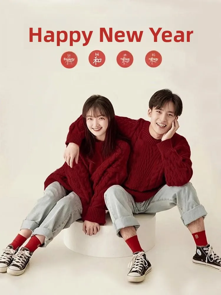 

Мужской вязаный свитер оверсайз (300 Pou) красного цвета для пар, модный, в стиле lazy, универсальный, осенне-зимняя верхняя одежда в американском повседневном стиле