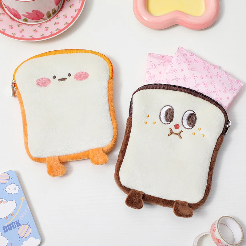 Cartoon Toast Velvet Small Purse Wallets Bag Jewerly Packing Bag Money Bags Lipstick Cosmetic Bag Plush Coin Purse  Storage Bag