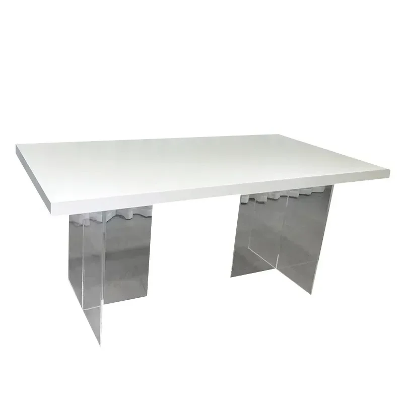Modern minimalist dining table simple white rectangular slate cream style, dining table