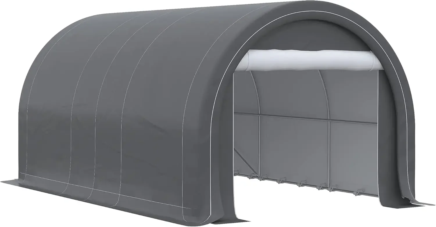 

10' x 16' Carport, Heavy Duty Portable Garage Storage Tent with Large Zippered Door, Anti-UV PE Canopy Cover for Car, Truck,Gray