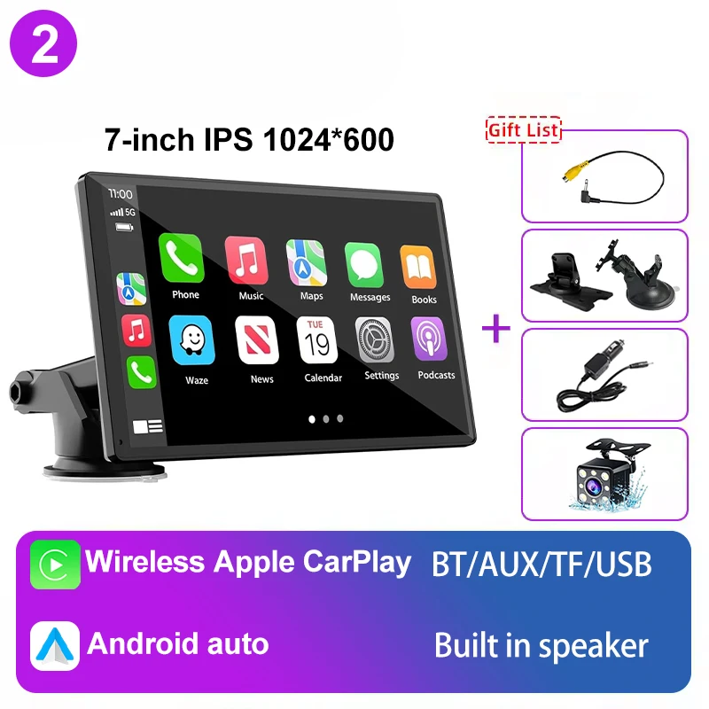 Universele draagbare IPS 7 inch Android Auto Apple CarPlay autoradio video MP5 draadloze Carplay scherm voor IOS Android