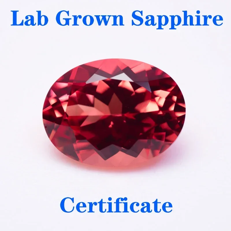 

Top Lab Grown Sapphire Oval Shape Sunset Red Color Charms Beads for Diy Jewelry Making Materials Selectable AGL Certificate