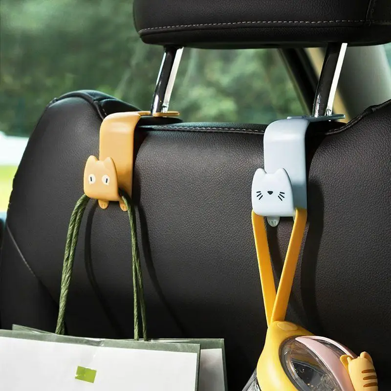 2Pcs Cartoon Car Hook Creative Seat: Hanger Organizer Stand Bags Clothes Key Sundries Clip Auto Interior