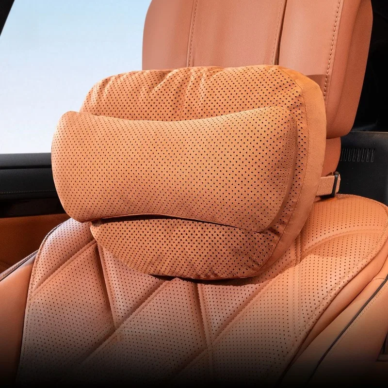 

Car Neck Pillow Suede Headrest Seat Lumbar Support Cushion Waist Pillow Seat Driving Travel Head Pillow All Season Universal
