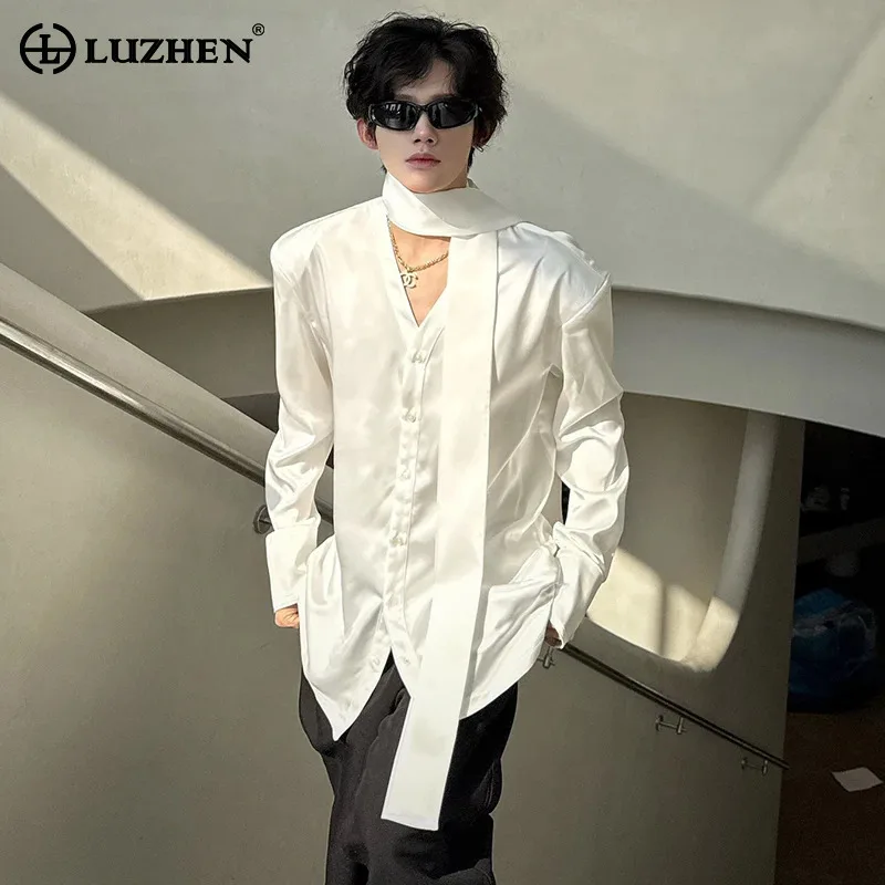 

LUZHEN, роскошная элегантная рубашка с длинными рукавами и украшением из ленты, мужская рубашка с длинными рукавами, новинка 2025, оригинальная высококачественная красивая повседневная мужская одежда JY3086