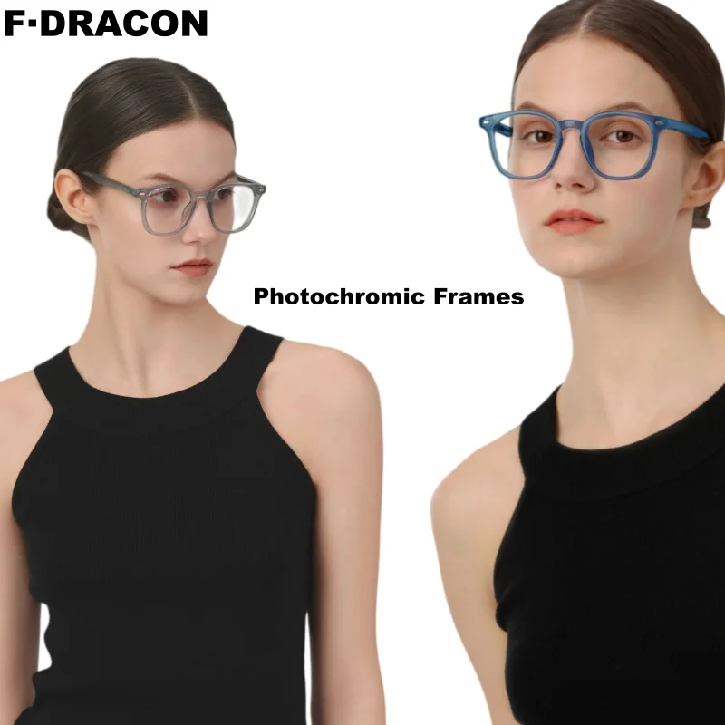F·DRACON Board Eyeglass Frame Retro Square Color Changing Men's And Women's Eyeglass Frames Anti Blue Light High-end Frame 52613