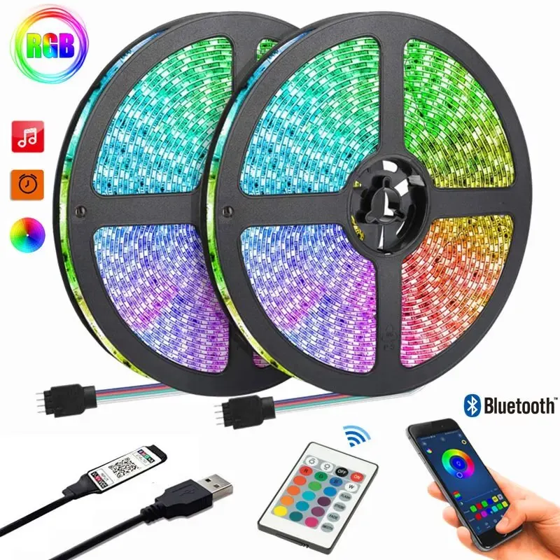 Światła LED USB 5V sterowane aplikacją i pilotem 24-klawiszowym, elastyczna taśma diodowa RGB do tła TV, Luces Led