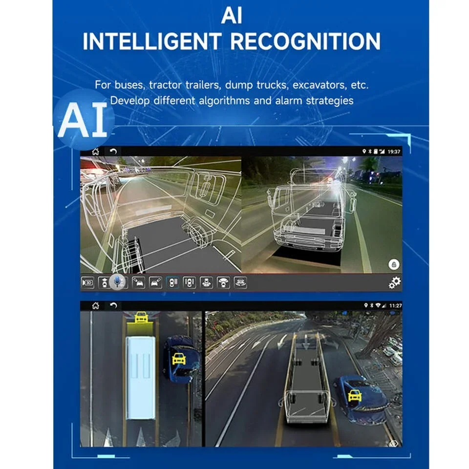 iPoster LKW-Auto 10,36 Zoll Quad Split IPS-Monitor mit DVR Android 360-Grad-Panorama-AR-Ansicht 4G GPS Remote View AI-Kamera-Kit