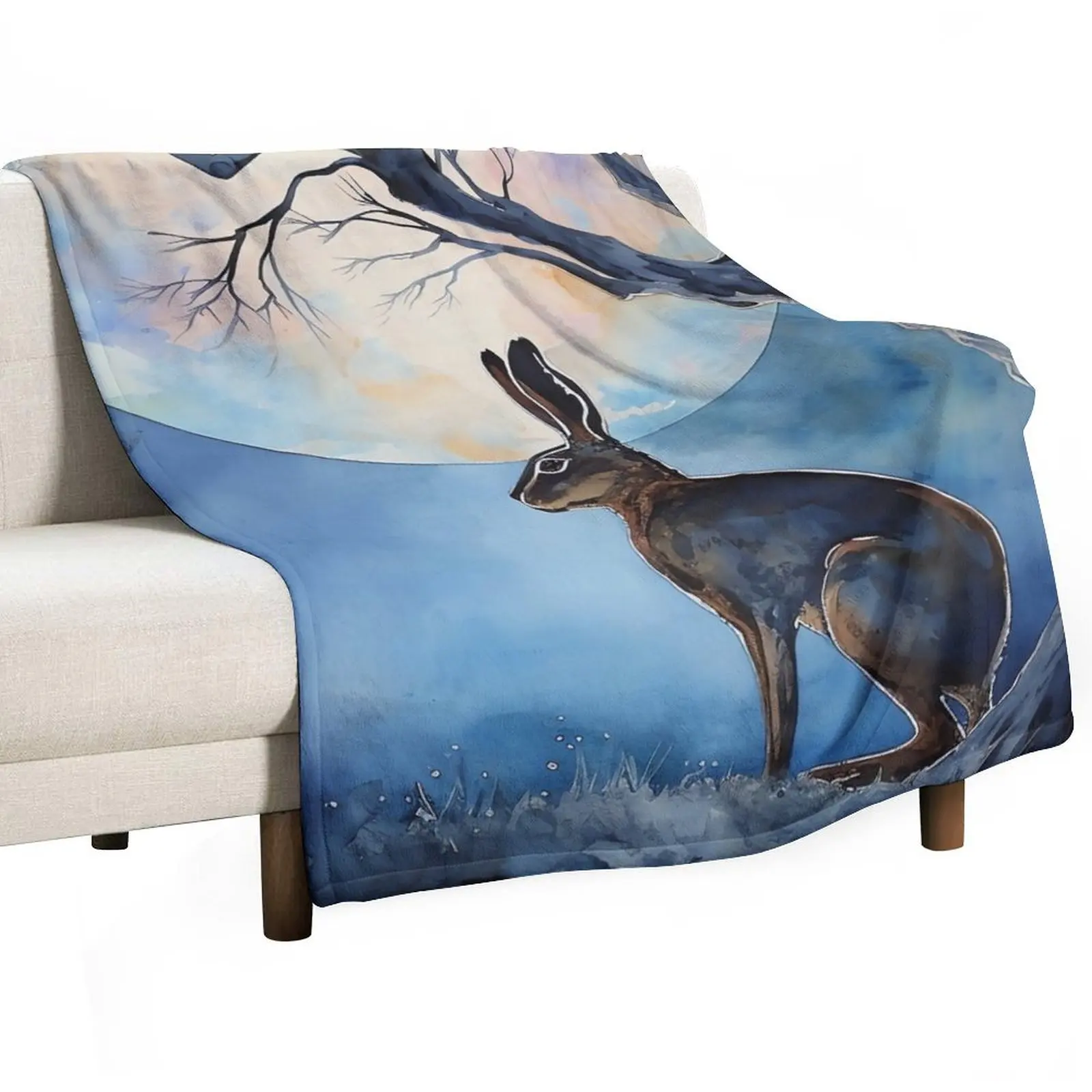 Moon Gazing Hare Throw Blanket Beautifuls Plush Blankets