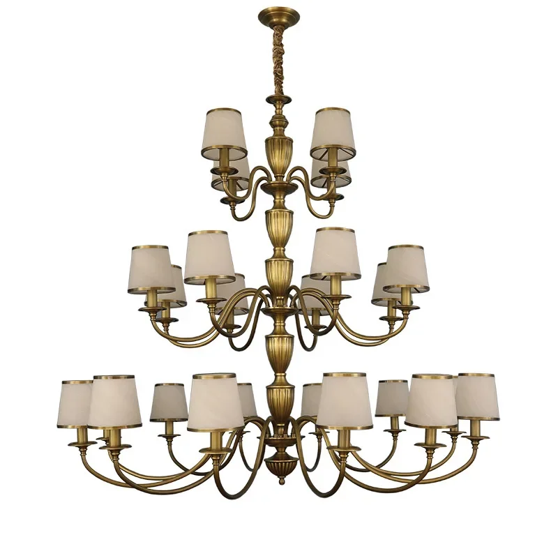 

American bronze villa three-layer high living room lamps