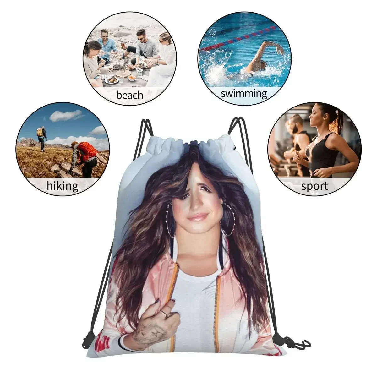 Demi Lovato Backpacks Multi-function Portable Drawstring Bags Drawstring Bundle Pocket Sundries Bag BookBag For Travel Students