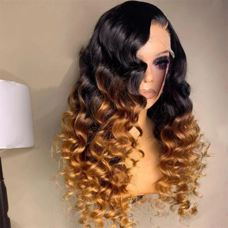 Longo macio 26 Polegada ombre loiro kinky encaracolado 180 densidade peruca dianteira do laço para preto feminino cabelo do bebê preplucked diário sem cola