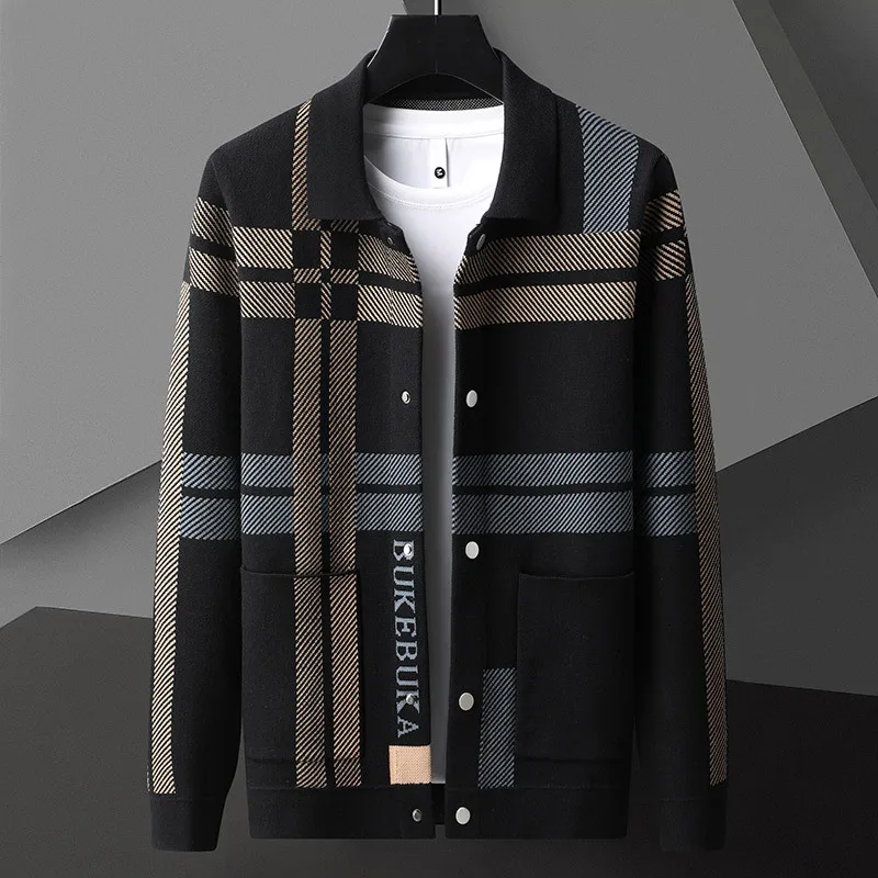 Contrasting Colors Striped Print Cardigan Men Sweter Korean Sweaters Coat Designer Fall Fashion Knit Cardigan Jacket Sweaters