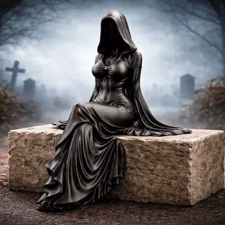 Faceless Hooded Lady Resin Statue Gothic Sitting Cloak Woman Sculpture Dark Style Desktop Ornament Mysterious Figure Figurine