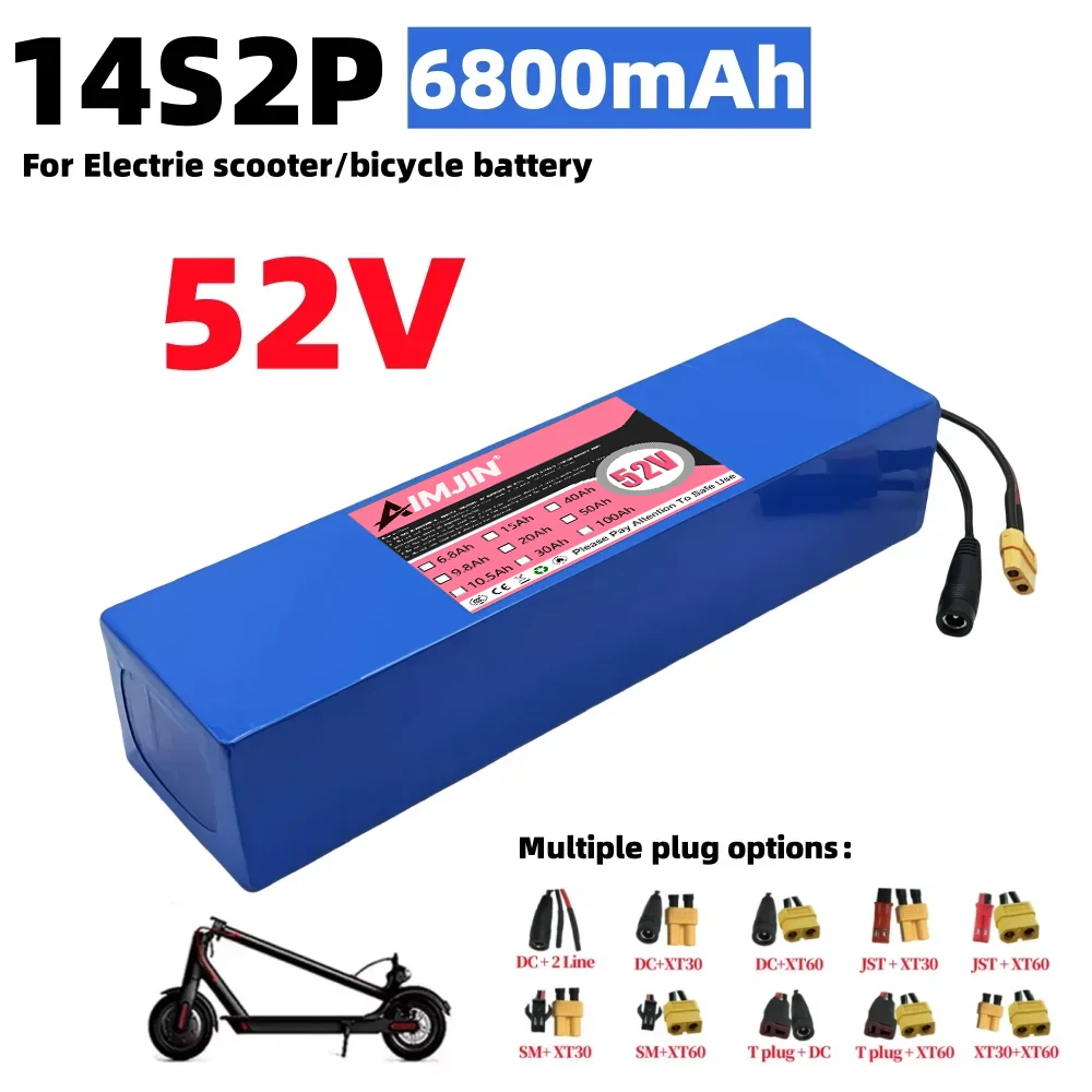 lithium 14S2P 52V 6.8ah battery pack built-in BMS For 1000W 1500W Motorcycle Electric EScooter rechargeable battery+2A charger
