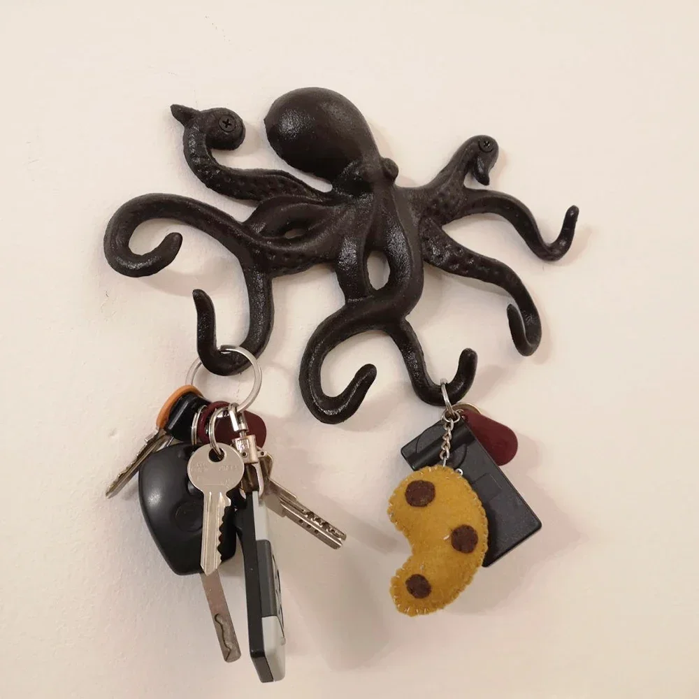 Octopus Wall Hooks Coat Racks Nautical Theme Key Hooks Towel Hanger Jacket Holder Necklace Jewelry Holder Belt Backpack Hanger