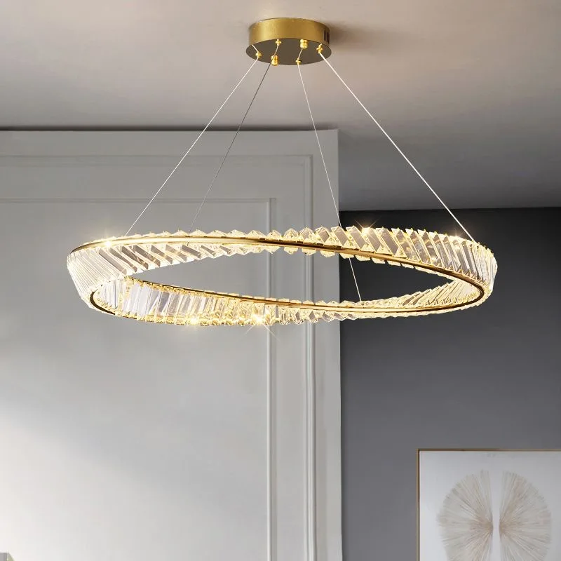 Novos lustres de cristal luxo sala estar lâmpada anel moderno quarto restaurante lobby lâmpada dna espiral design iluminação led