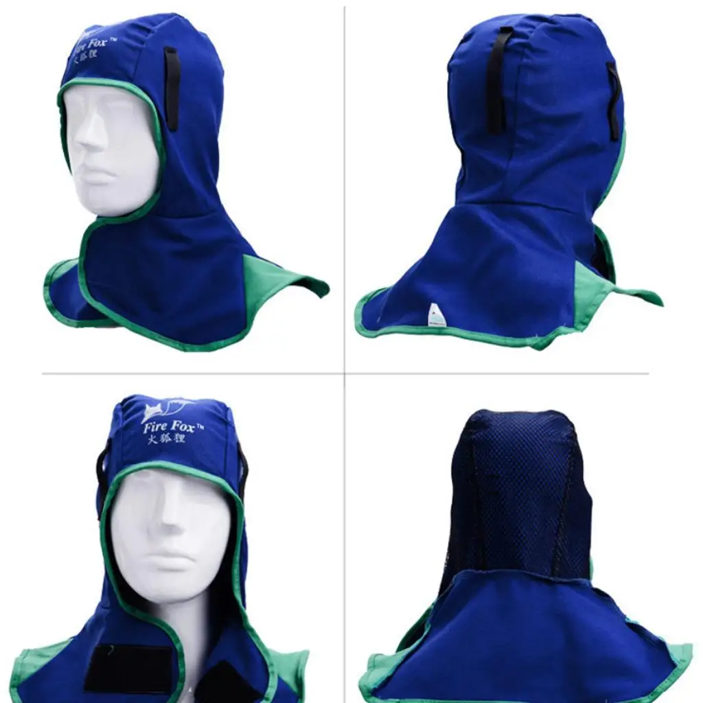 Casco de soldadura con capucha protectora, protección para el cuello, ignífugo, azul, nuevo