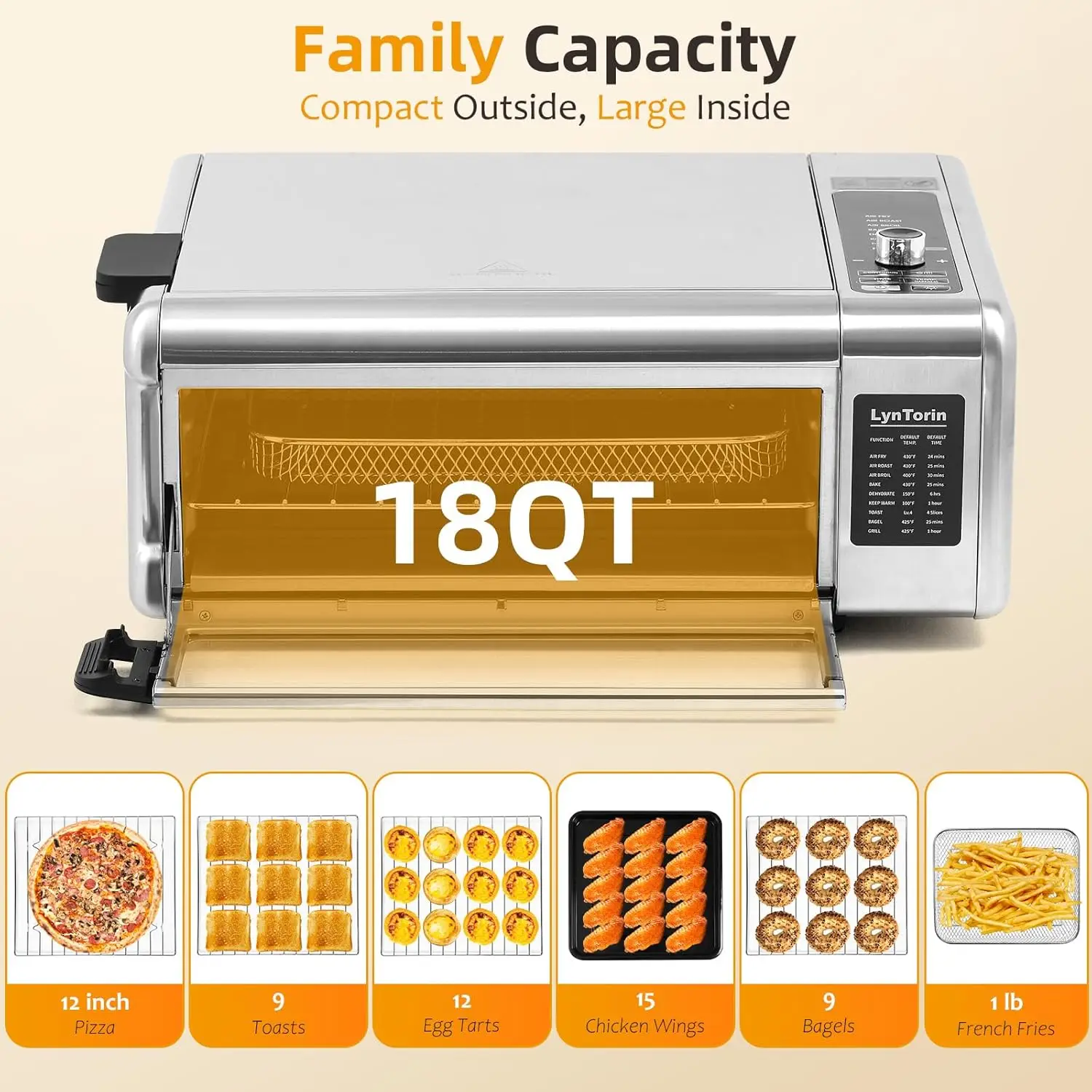 Freidora de aire 10 en 1 + horno tostador de convección + sartén, combinación de horno de pizza con freidora de aire digital, abatible hacia arriba, ahorra espacio del 50%, doble Ind