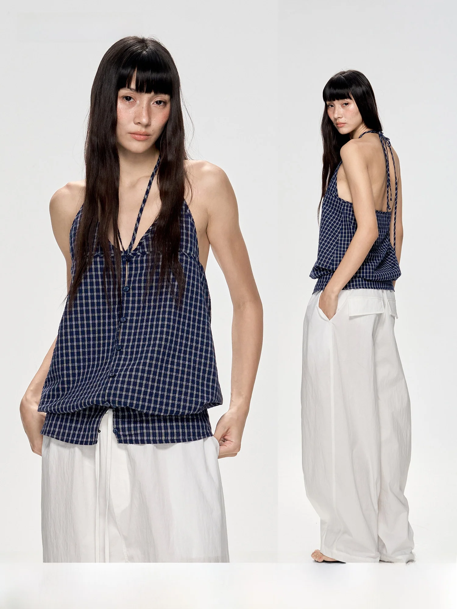 

Summer Bal Svel Curriges Women's Vest Top Original Design Plaid ter Ne Strapl Cotton Polyester Blend