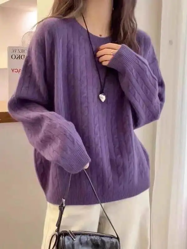Korean Style Soft Knitted Short Sleeve Women's Sweater Base Shirt Casual round Neck Long Sleeve Inner Wear Polyester Fiber