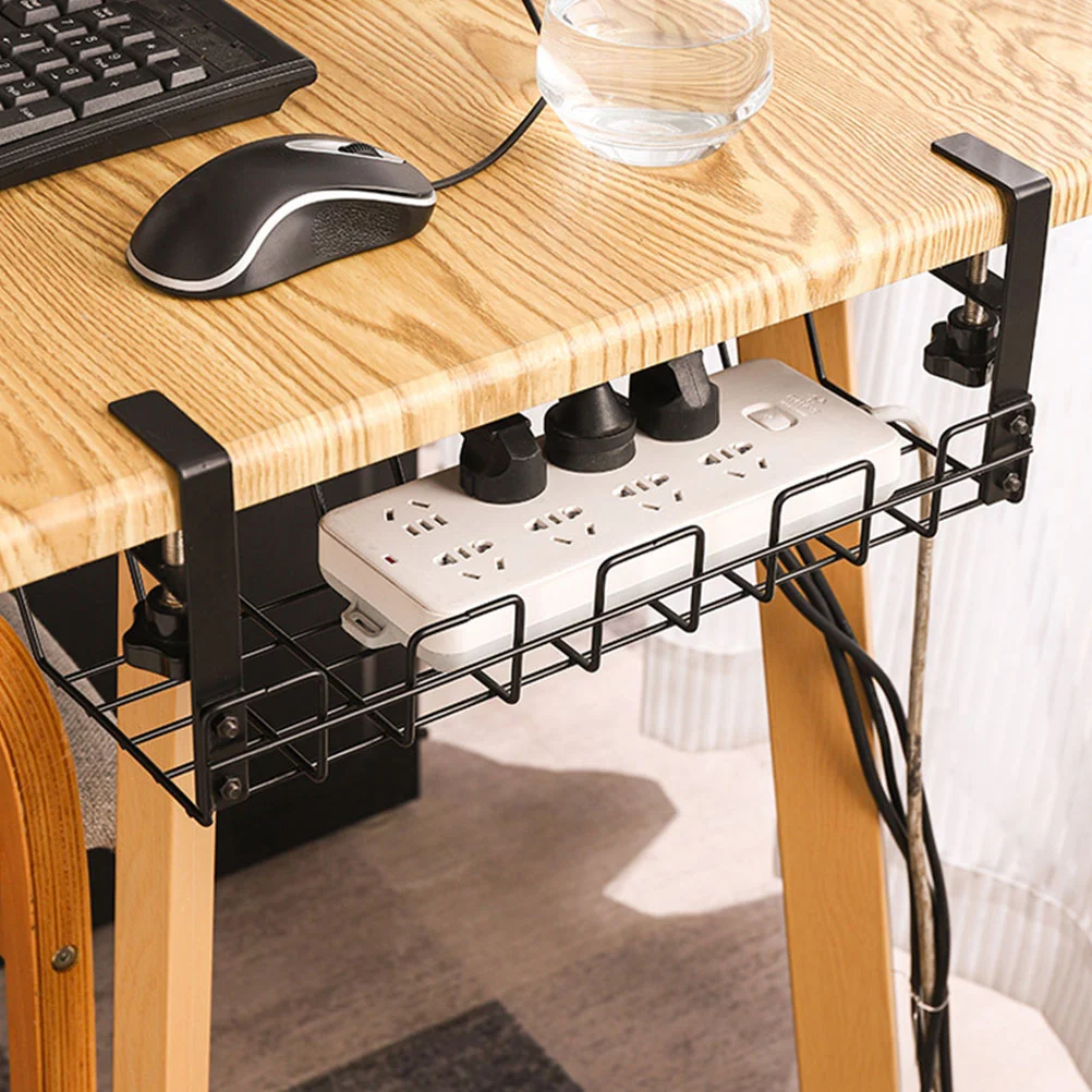 Computer under Table Shelf Office Socket Drawer Carbon Steel Expandable Cable Management Supply