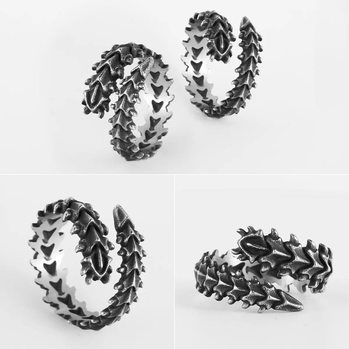 Eivil Dragon Spine Men Rings Stainless Steel Women Jewelry Punk Rock Vintage Black Cool Stuff Fashion Accessories Gift Wholesale view 5