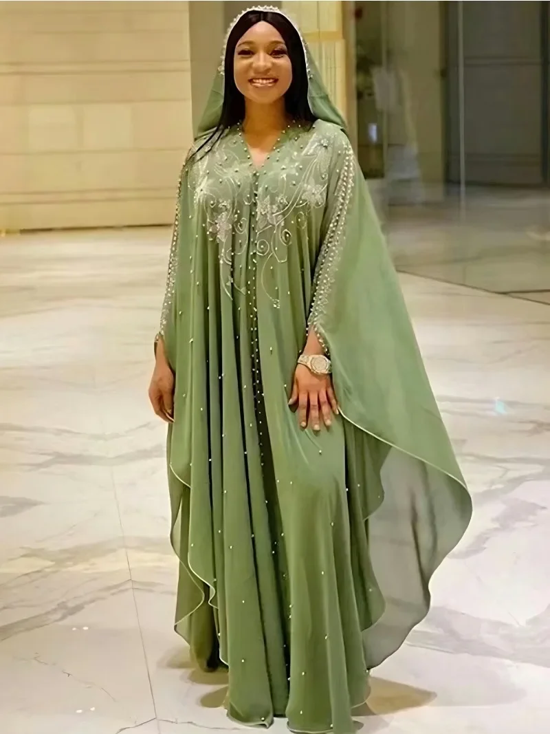 

Customized 2025 Muslim Kaftan Abaya Dress Hijab Dress Kimono Women Dubai Chiffon Hooded Dress Islamic Clothing Abaya