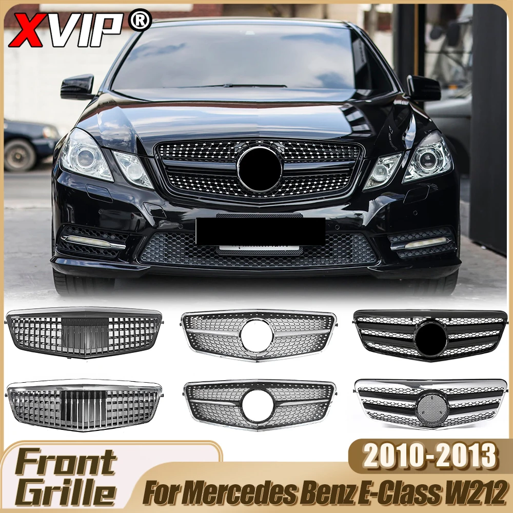 

Решетка бампера XVIP Chrome Black Diamonds Style для Mercedes Benz W212 E-Class E200 E220 E350 E550 2010-2013, верхняя решетка, тюнинг