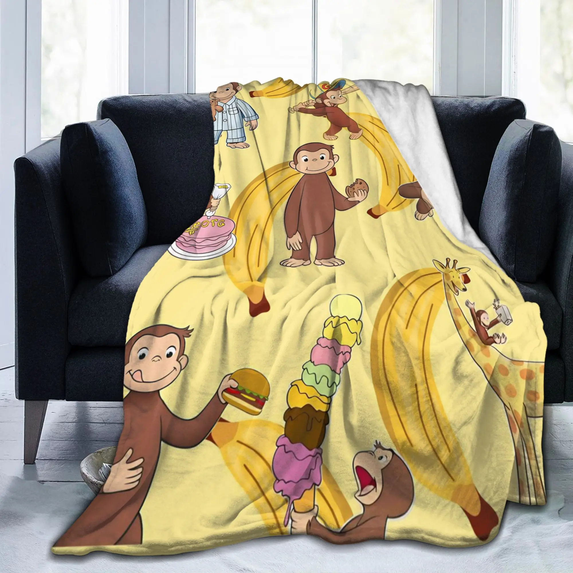 Curious Monkey Georges Cartoon Knitted Blanket TV Series Flannel Throw Blankets Travel Portable Soft Bedspreads Multifunction