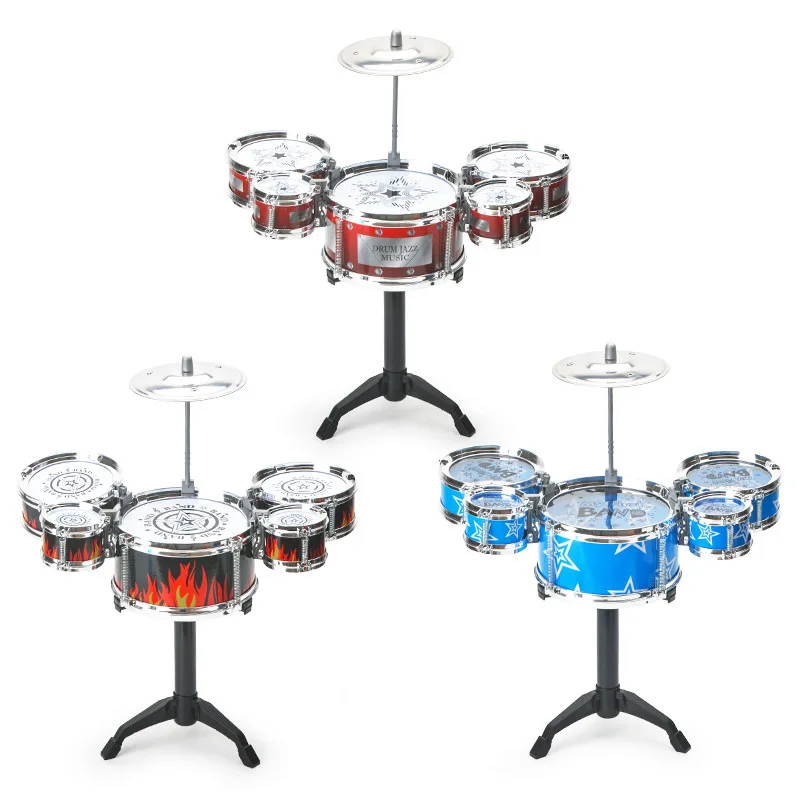 Simulation Jazz Drum Music with 5 Drums Sets Musical Instruments Toys Cymbal Sticks Rock Set Hand Drum Musical Instrument Toy