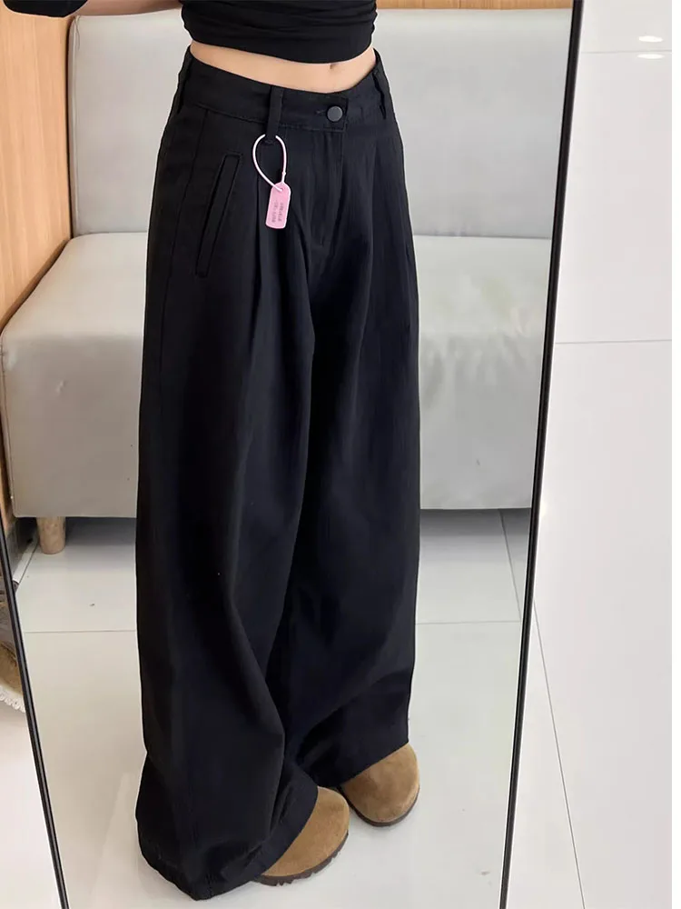 

Широкие джинсовые джинсы с высокой талией, женские повседневные свободные утягивающие драпированные брюки весна-лето, новые брюки длиной до пола