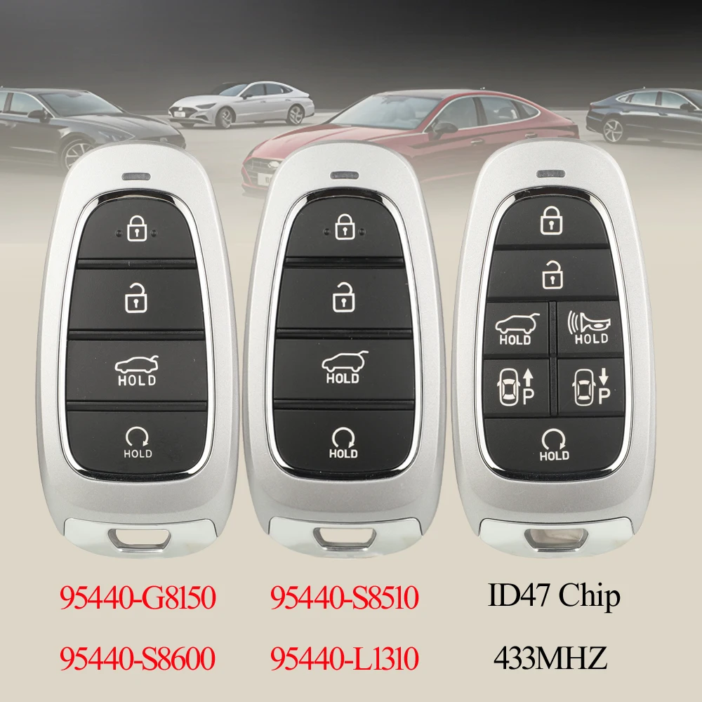

jingyuqin 4/7 BTN 433MHZ ID47 Chip Remote Car Key FOB For Hyundai Sonata Nexo Grandeur Tucson Santa Fe 95440-L1310/95440-S8600