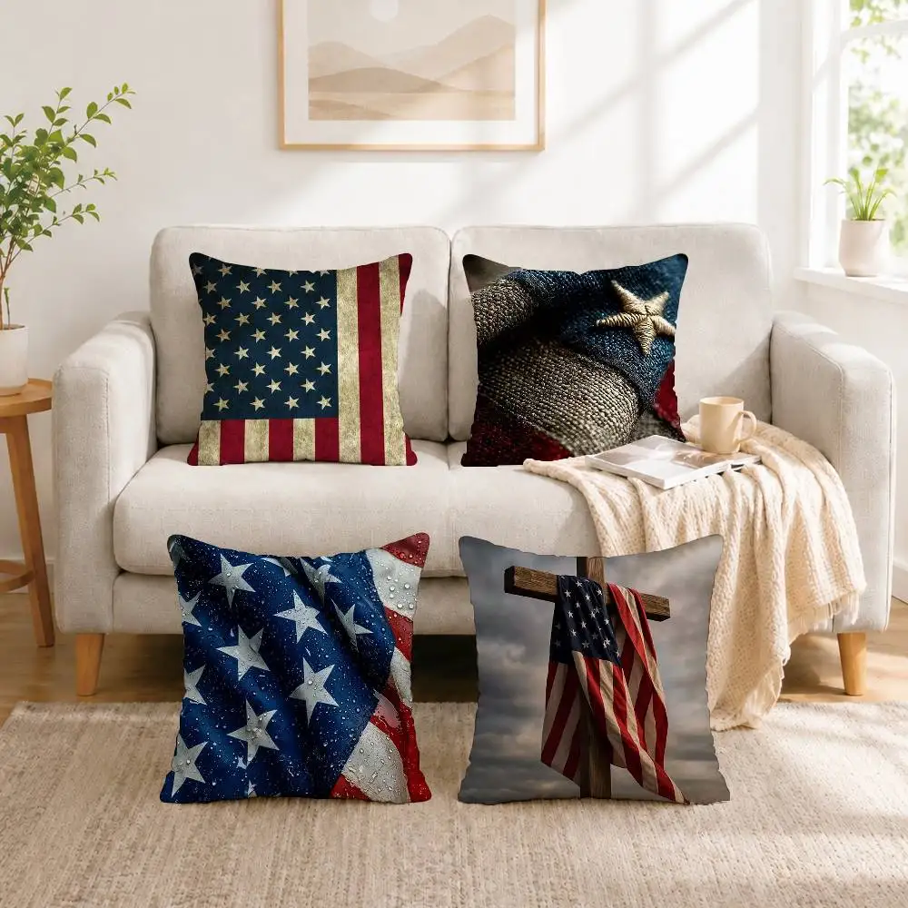 

American Flag Art Square Double-Sided printed Pillow Case Bedroom Bedside Pillow Sofa Cushion Cover Gift