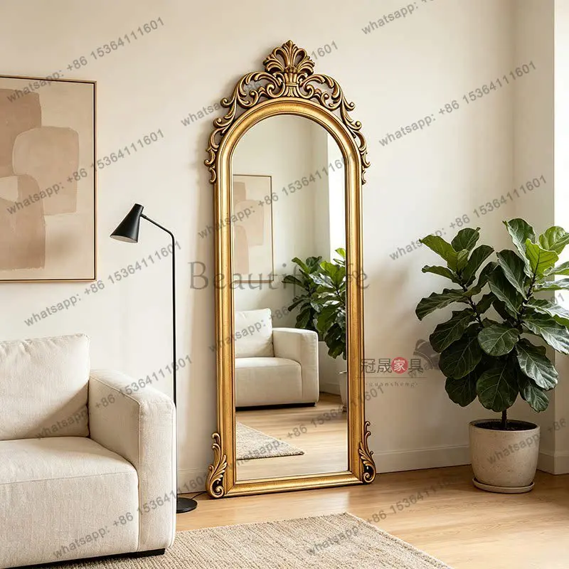 European retro arched full-length mirror home living room high-end floor-to-ceiling French fitting mirror