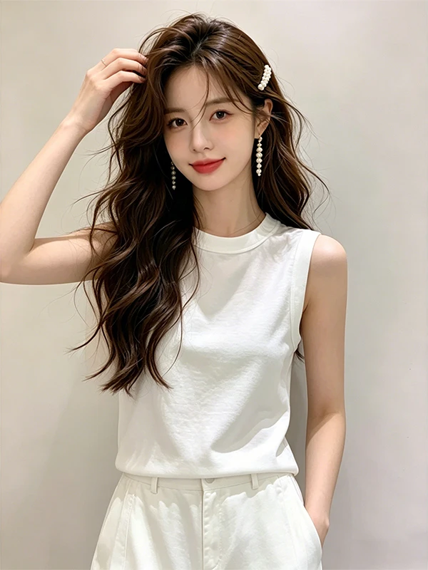 Minimalist Lazy Style White round Neck Work Vest Women Summer New Class Slimming Versatile Commuting Sleeveless Top